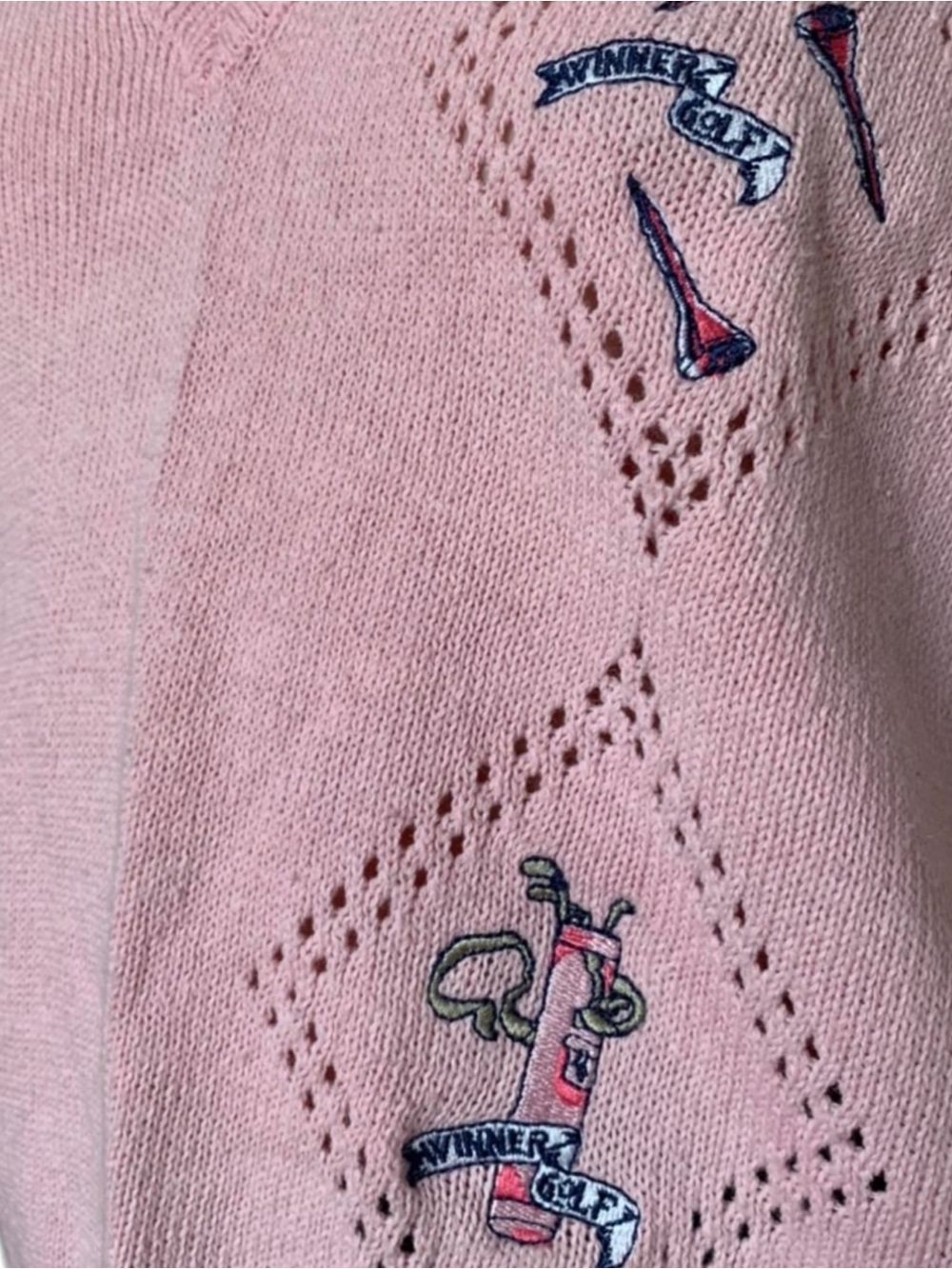 Lisa Says Gah Pink Knit Golf Embroidered V‑Neck Sweater Vest - Picture 4 of 7